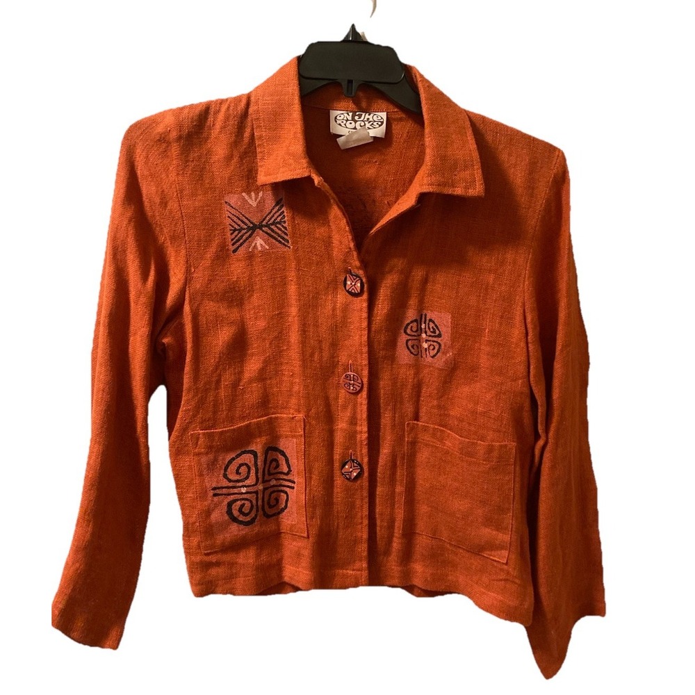 On the Rocks‎ Vintage 70's Cotton Jacket Sz M Boho Hippie Artsy Accent Buttons